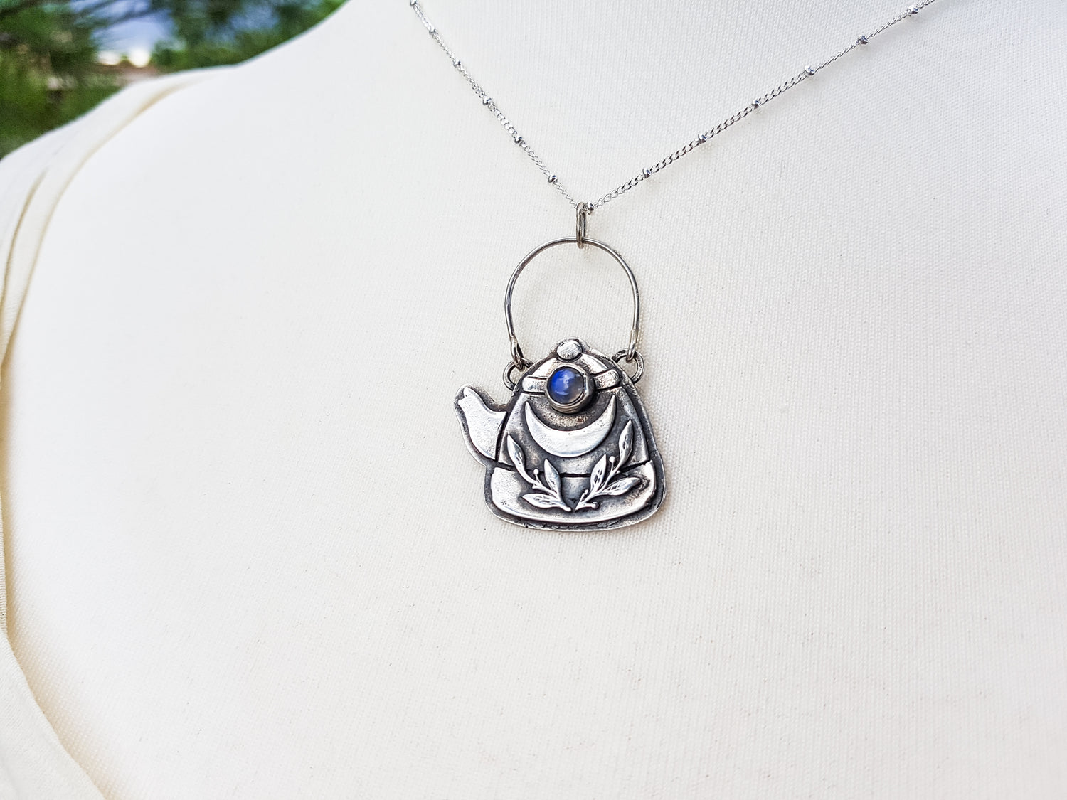 925 Sterling Silver Pendant Necklace TEAPOT GEMSTONE TALISMAN STERLING SILVER
