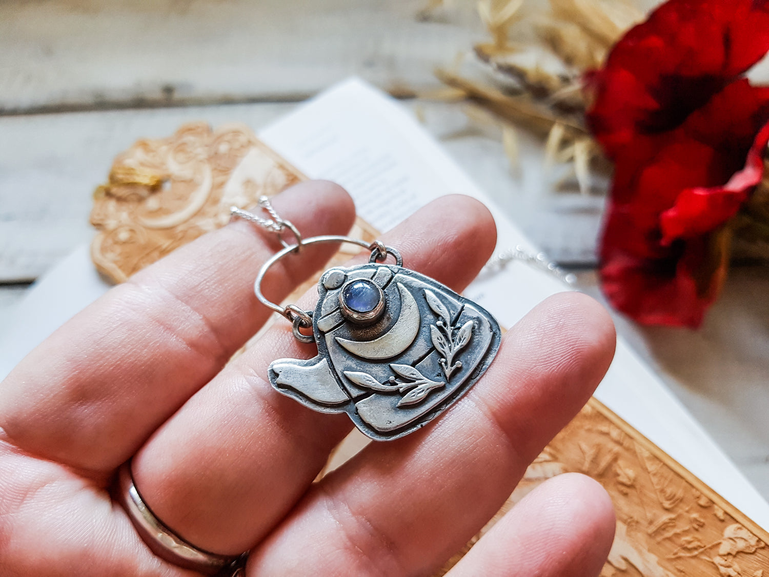 925 Sterling Silver Pendant Necklace TEAPOT GEMSTONE TALISMAN STERLING SILVER