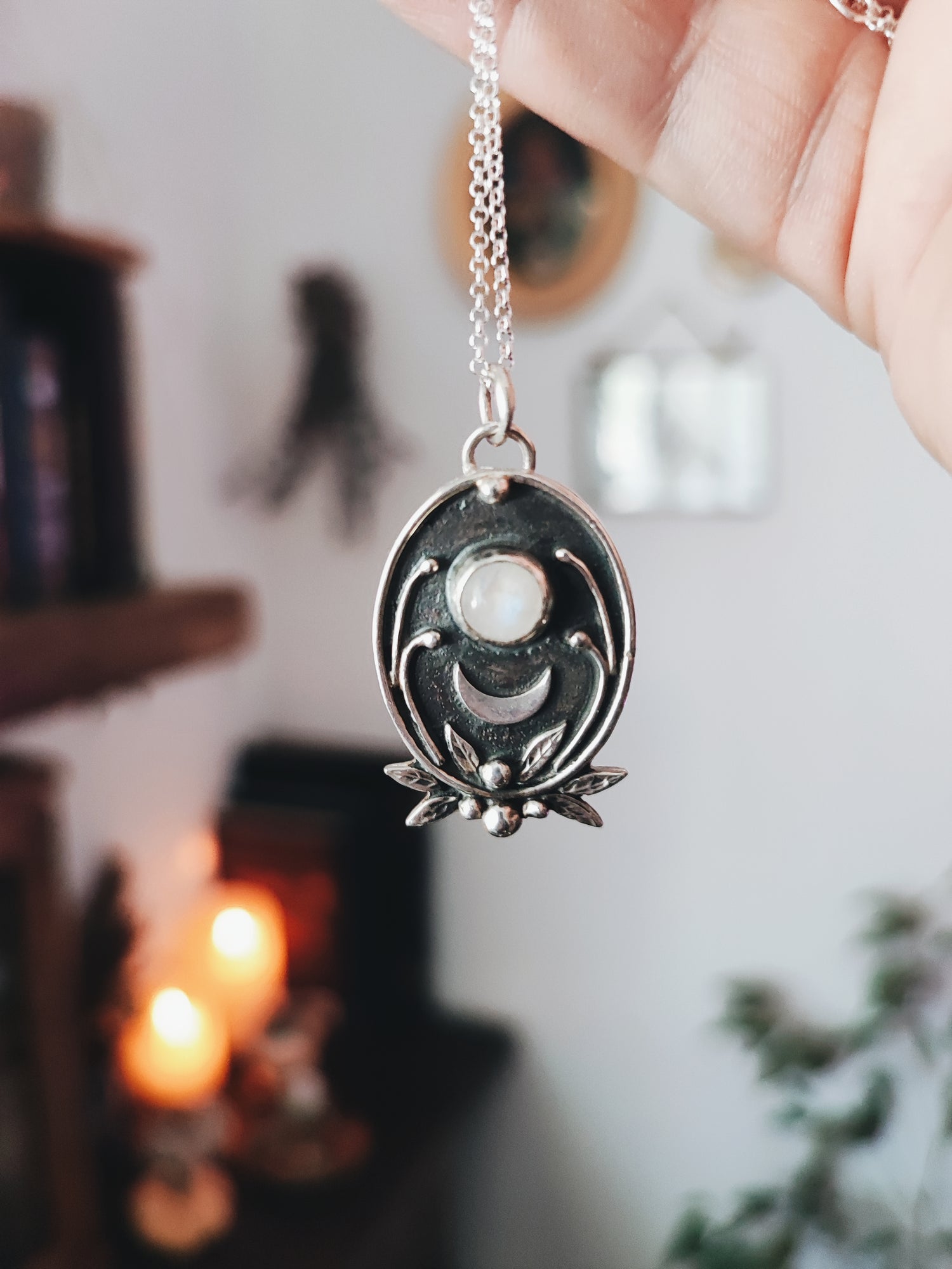 MOONSTONE PENDANT STERLING SILVER TALISMAN MEDAL GEMSTONE AMULET PENDANT WITCH PRESENT