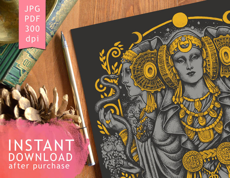 DIGITAL PRINTABLE - HECATE WATERCOLOR FOLK ELEMENTS + BONUS FILES - ORIGINAL BY MEDUSA DOLLMAKER