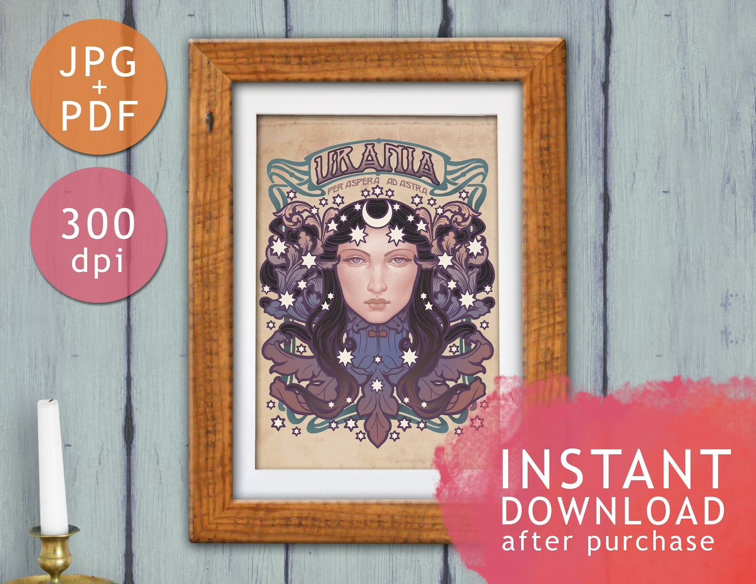 DIGITAL PRINTABLE - URANIA WATERCOLOR FOLK ELEMENTS + BONUS FILES - ORIGINAL BY MEDUSA DOLLMAKER