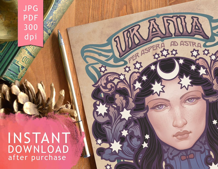DIGITAL PRINTABLE - URANIA WATERCOLOR FOLK ELEMENTS + BONUS FILES - ORIGINAL BY MEDUSA DOLLMAKER