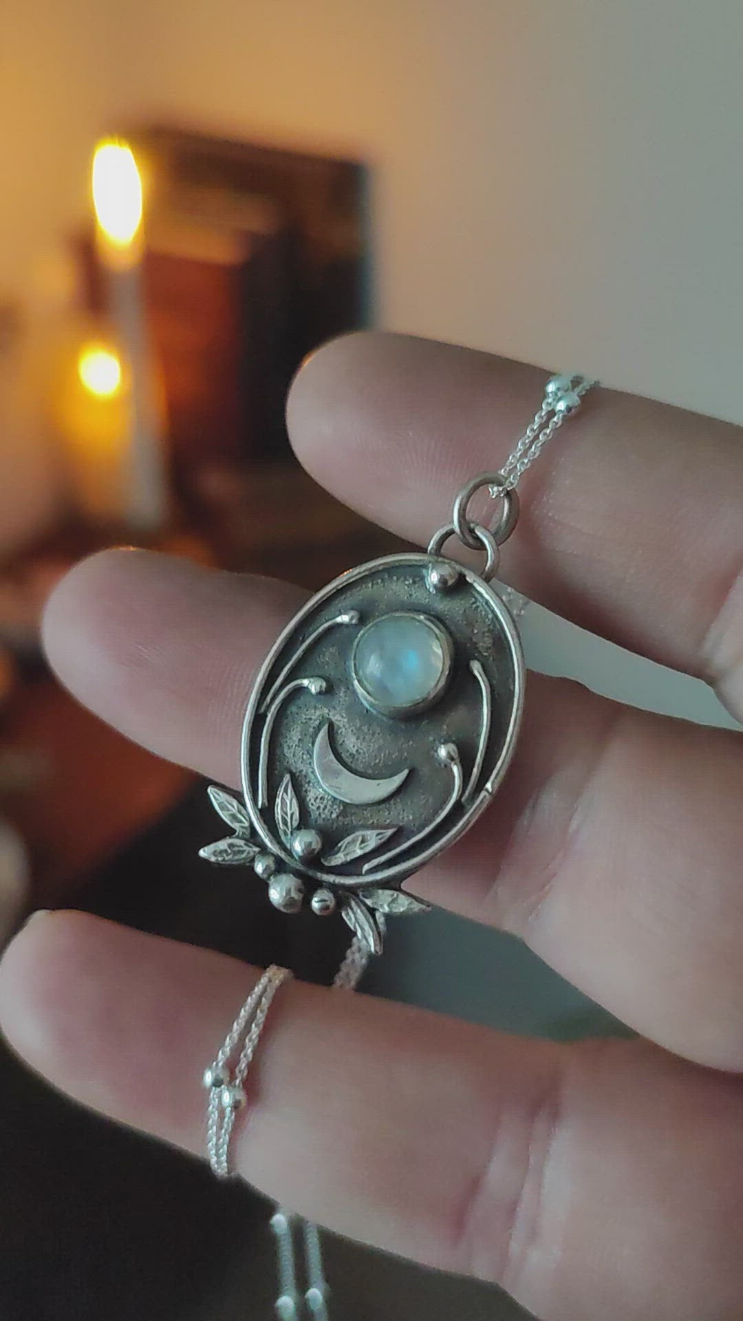MOONSTONE PENDANT STERLING SILVER TALISMAN MEDAL GEMSTONE AMULET PENDANT WITCH PRESENT