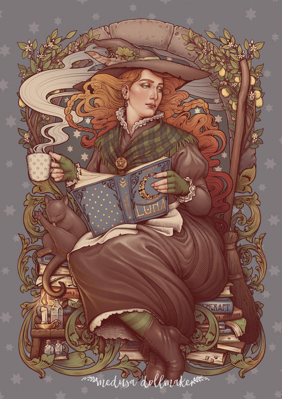 FOLK WITCH Printed  FOLK WITCH CAT HAT BECQUER READ MOON BOOKS