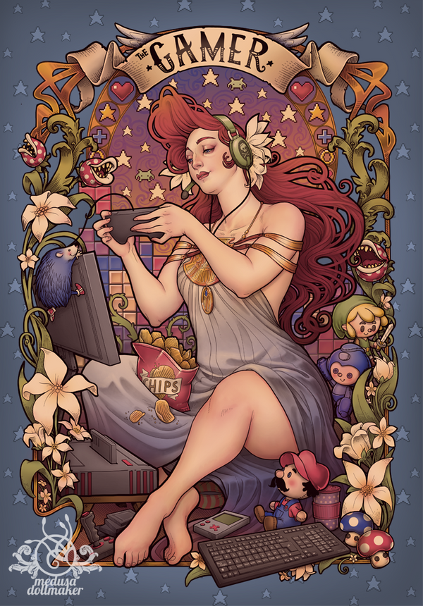 Folk TALES PRINT REDHAIR KEYBOARD NOUVEAU STARS FLOWER PRINT GAMER VIDEOGAMES