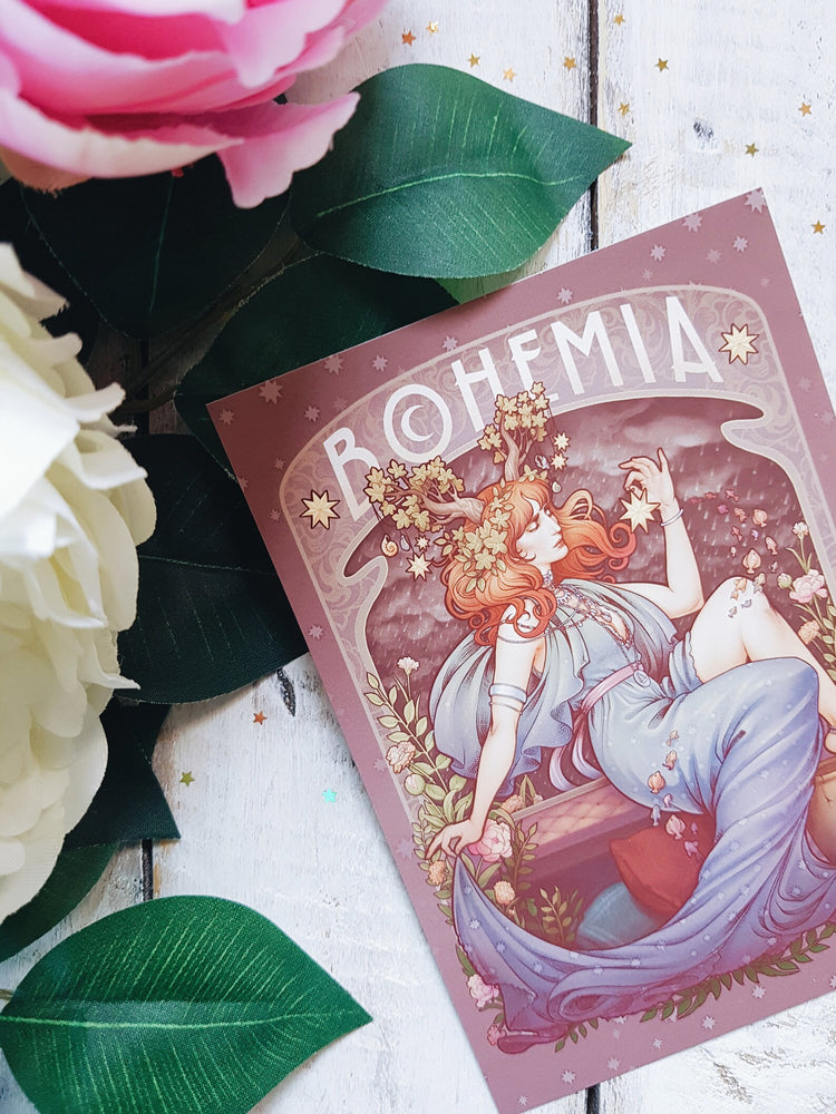 BOHEMIA Printed Framed Art print florence redhair goddess oman flower horns stars