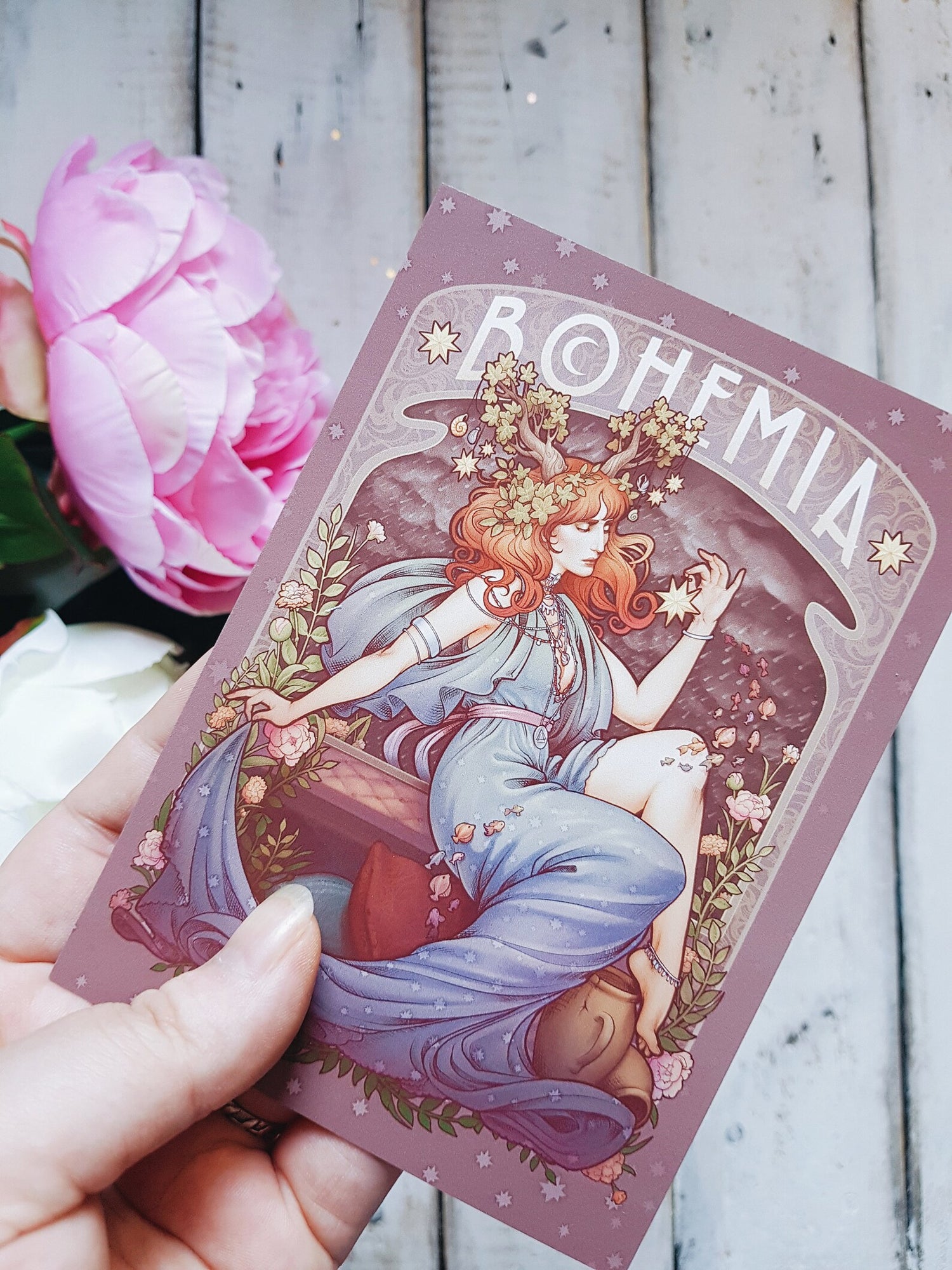 BOHEMIA Printed Framed Art print florence redhair goddess oman flower horns stars