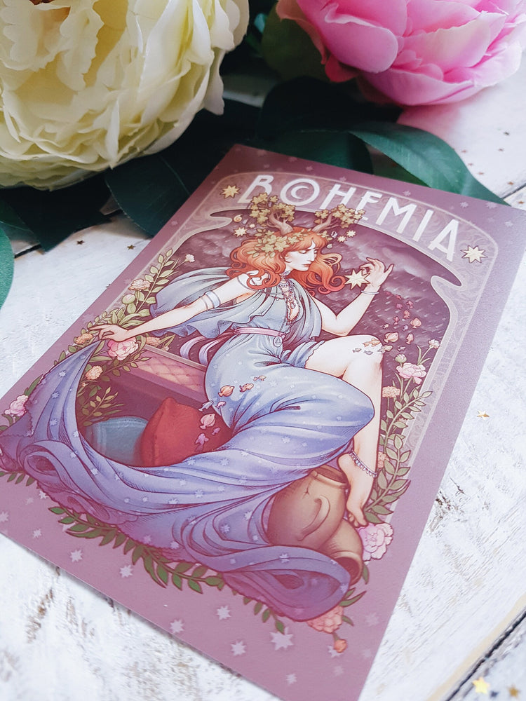 BOHEMIA Printed Framed Art print florence redhair goddess oman flower horns stars