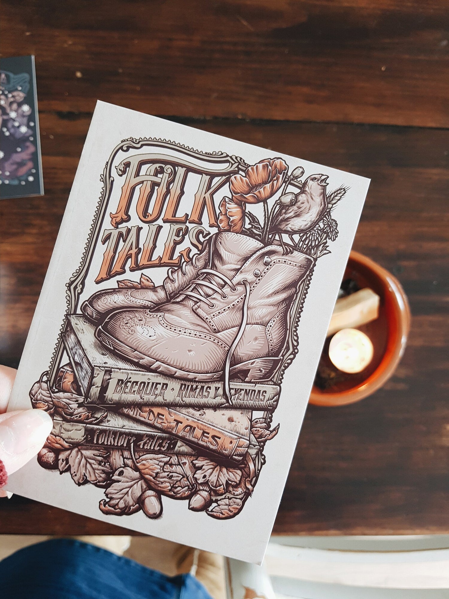 Folk TALES POSTCARD BOOTS WITCHES NATURAL FOLK  BOOKS POPPIES POSTCARD