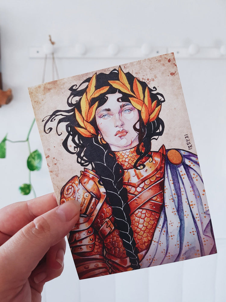 WARRIOR WOMEN Printed Postcard CROWN MEDUSA DOLLMAKER ART