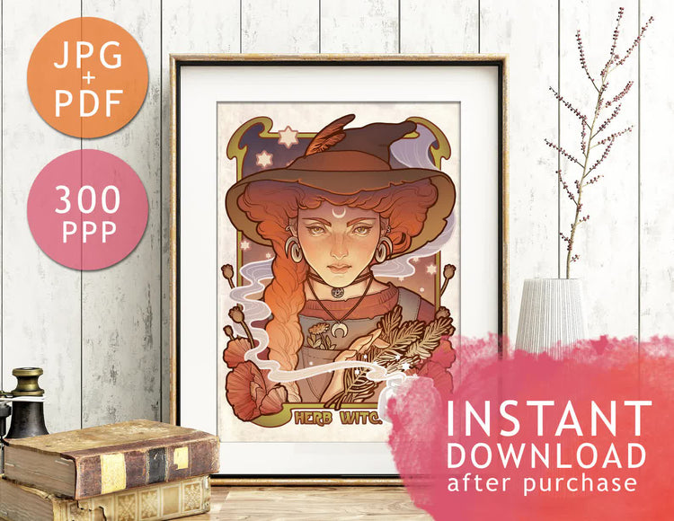 DIGITAL PRINTABLE - HERB WITCH + BONUS FILES - ORIGINAL BY MEDUSA DOLLMAKER