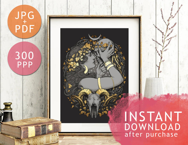 DIGITAL PRINTABLE - WITCH WATERCOLOR FOLK ELEMENTS + BONUS FILES - ORIGINAL BY MEDUSA DOLLMAKER