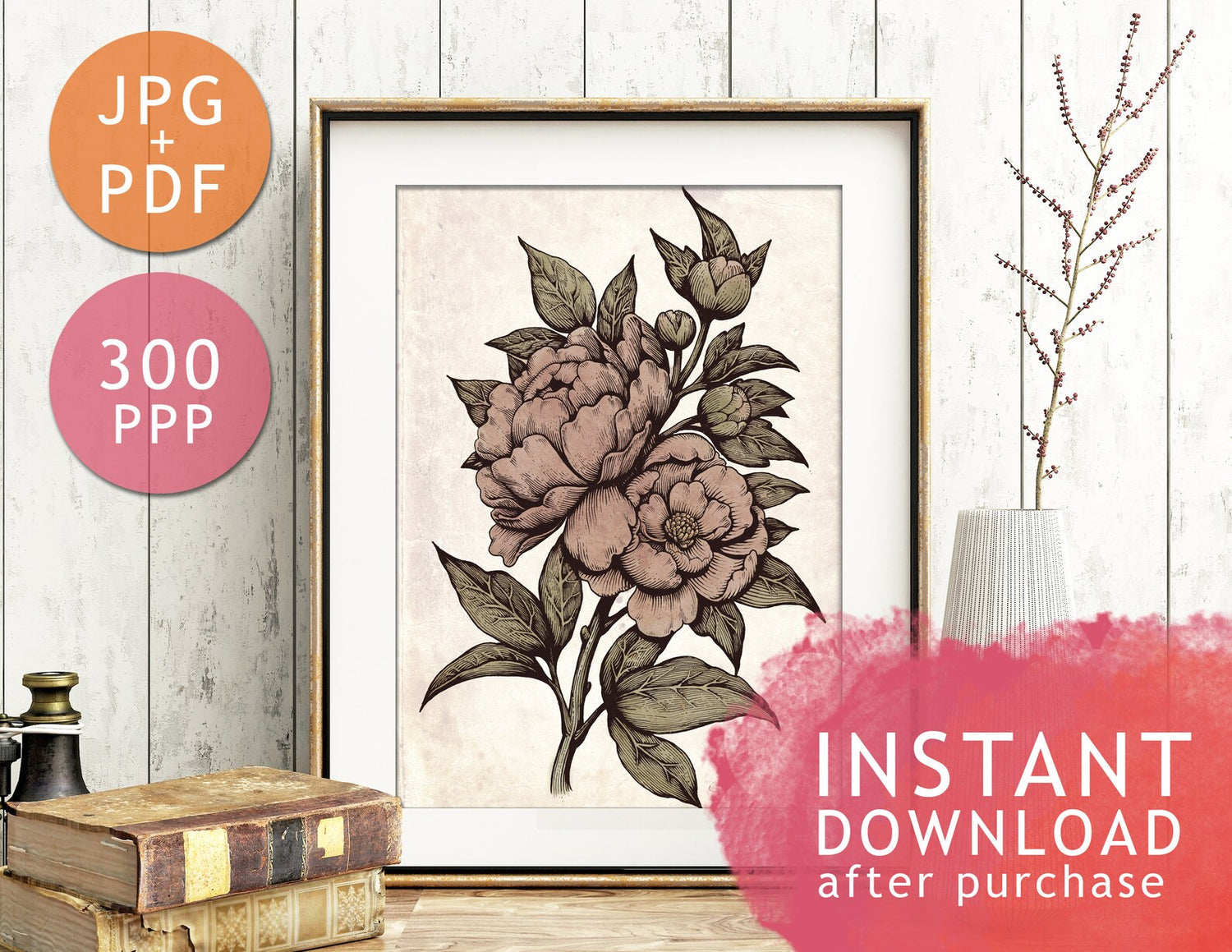 DIGITAL PRINTABLE - MPEONIES WATERCOLOR FOLK ELEMENTS + BONUS FILES - ORIGINAL BY MEDUSA DOLLMAKER