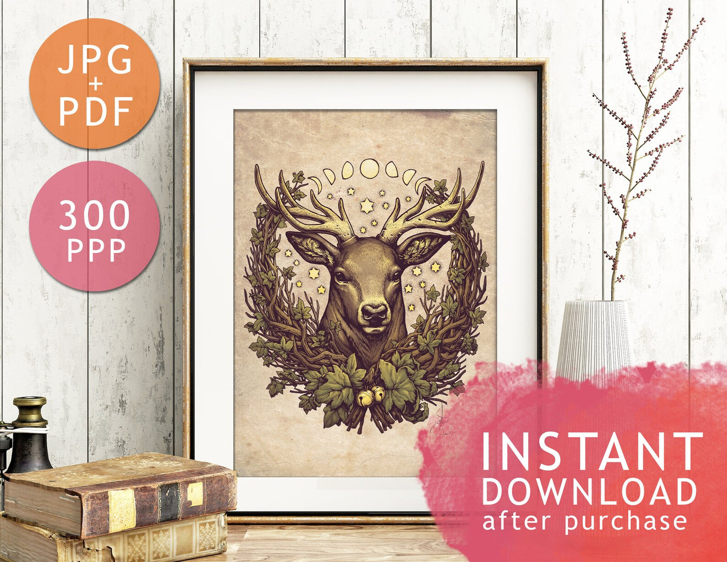 DIGITAL PRINTABLE - CERNUNNOS WATERCOLOR FOLK ELEMENTS + BONUS FILES - ORIGINAL BY MEDUSA DOLLMAKER