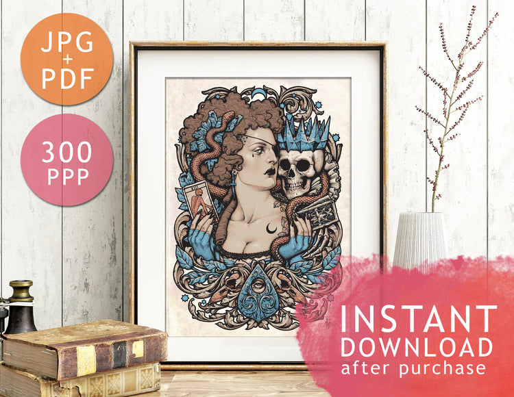 DIGITAL PRINTABLE - PLANCHETTE WATERCOLOR FOLK ELEMENTS + BONUS FILES - ORIGINAL BY MEDUSA DOLLMAKER