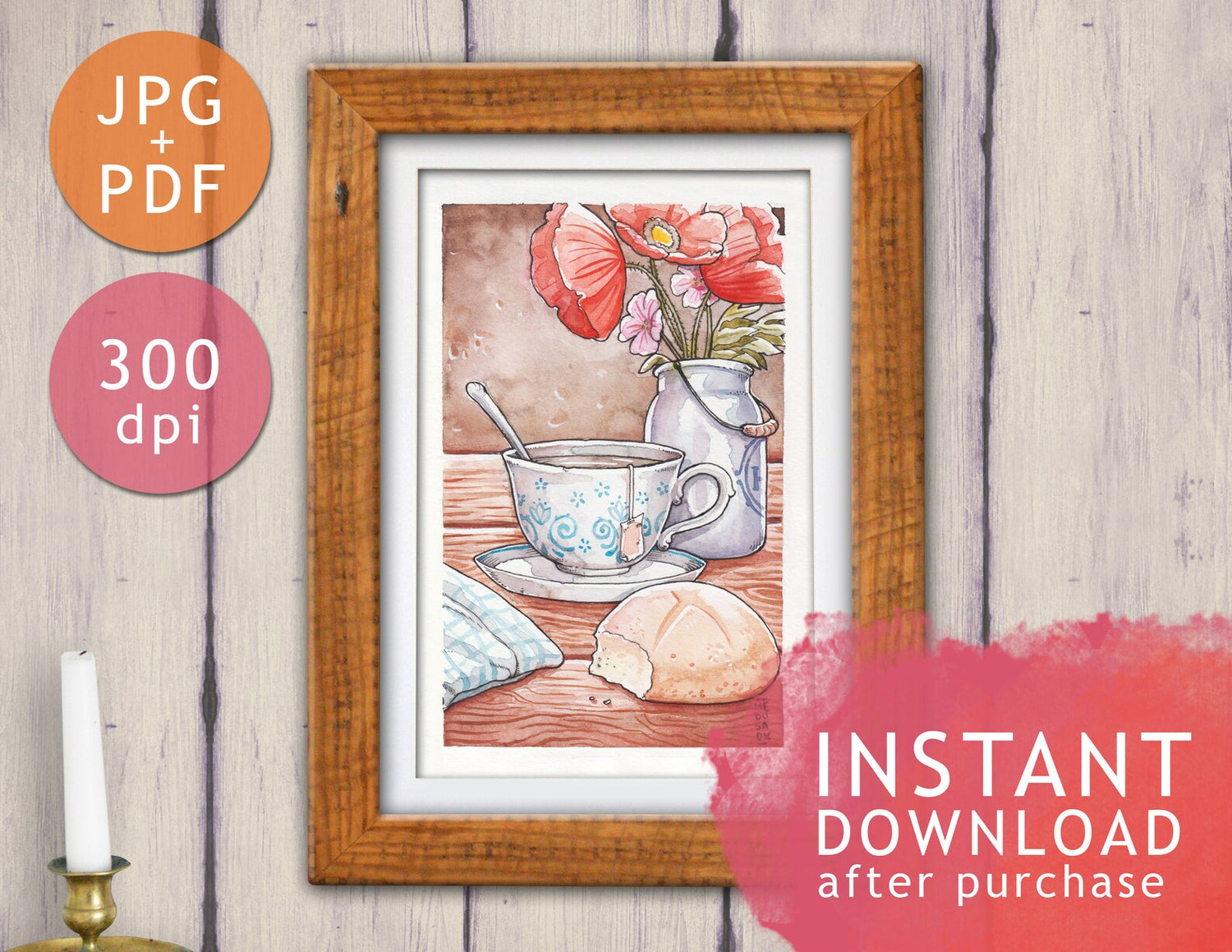 DIGITAL PRINTABLE - TEA POPPIES WATERCOLOR FOLK ELEMENTS + BONUS FILES - ORIGINAL BY MEDUSA DOLLMAKER