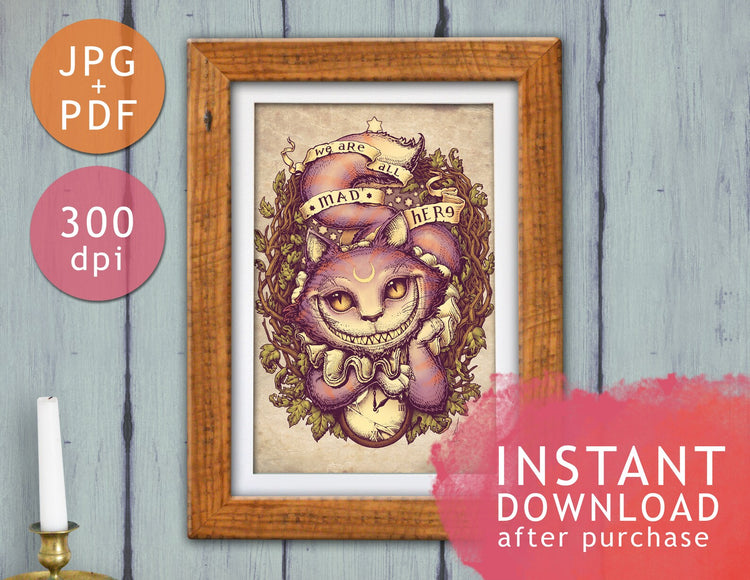DIGITAL PRINTABLE - CHESHIRE WATERCOLOR FOLK ELEMENTS + BONUS FILES - ORIGINAL BY MEDUSA DOLLMAKER