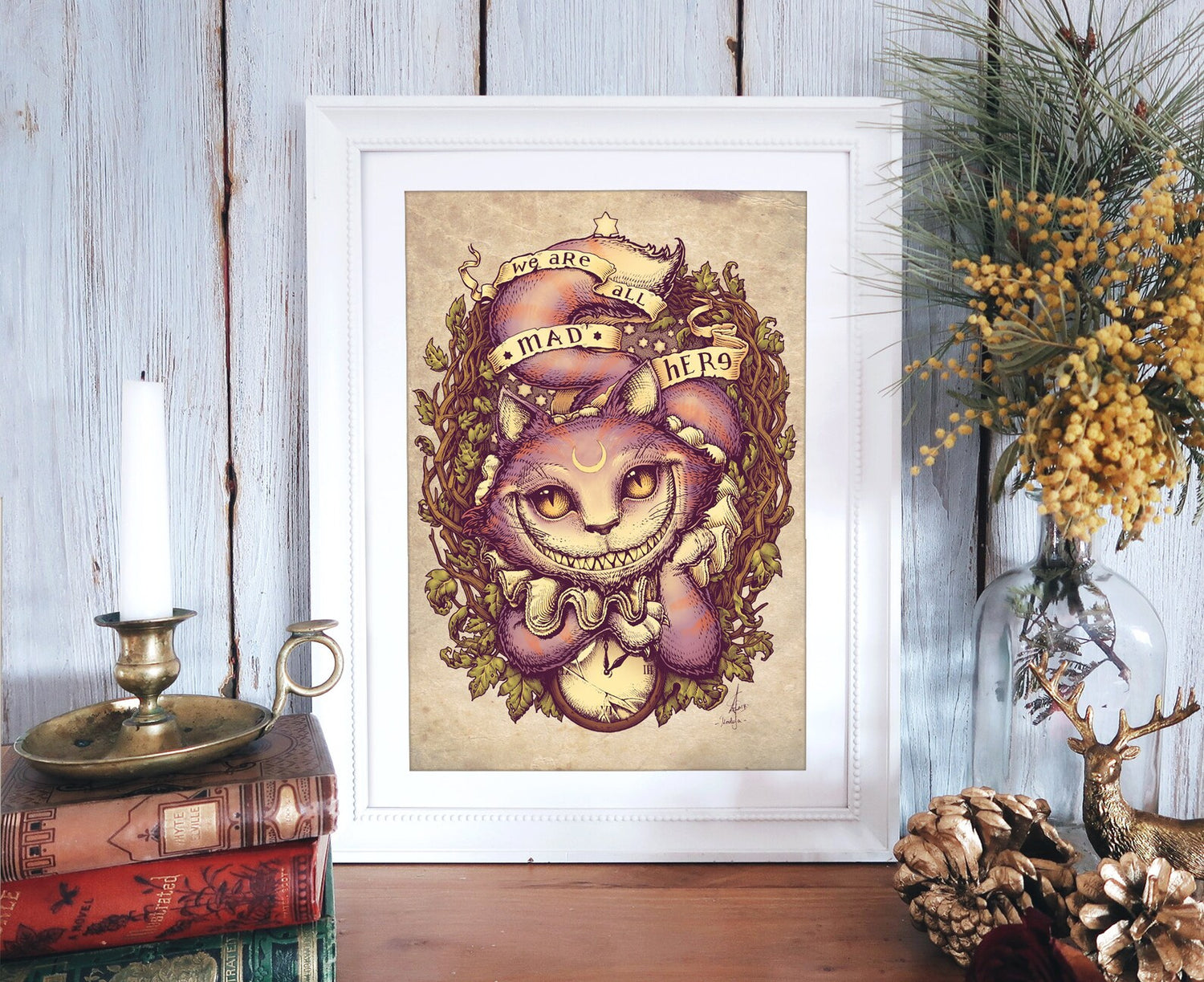 DIGITAL PRINTABLE - CHESHIRE WATERCOLOR FOLK ELEMENTS + BONUS FILES - ORIGINAL BY MEDUSA DOLLMAKER