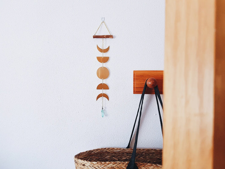 MOON PHASES BRASS WALL HANGIGN MINIMALIST GOLDEN HOME DECOR WALL ART  WITH WOOD MEDUSA DOLLMAKER