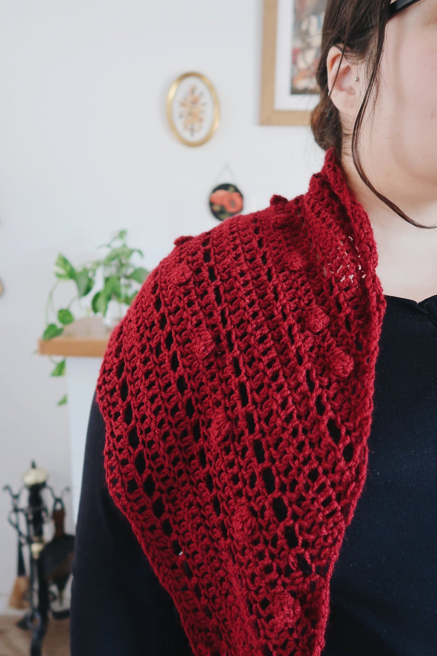 HANDMADE WITCH SHAWL RED CROCHET FOLK