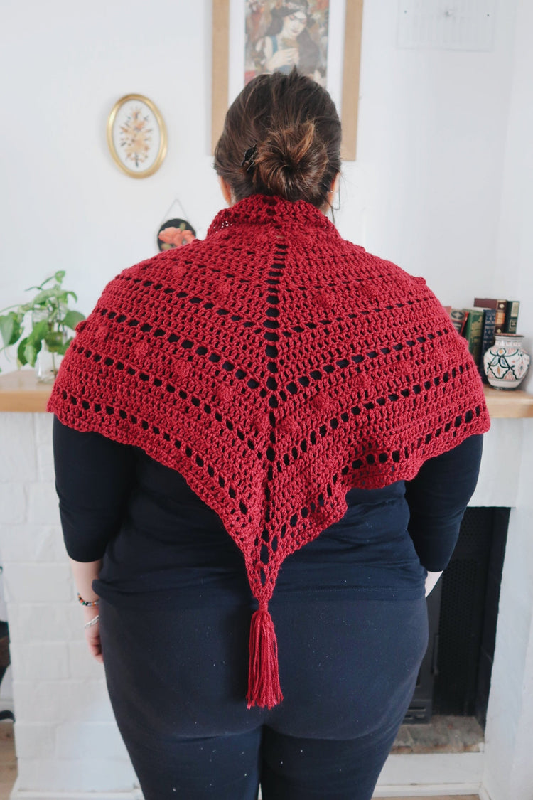 HANDMADE WITCH SHAWL RED CROCHET FOLK