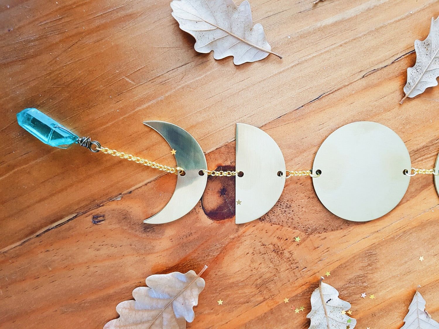 MOON PHASES BRASS WALL HANGIGN MINIMALIST GOLDEN HOME DECOR WALL ART  WITH WOOD MEDUSA DOLLMAKER