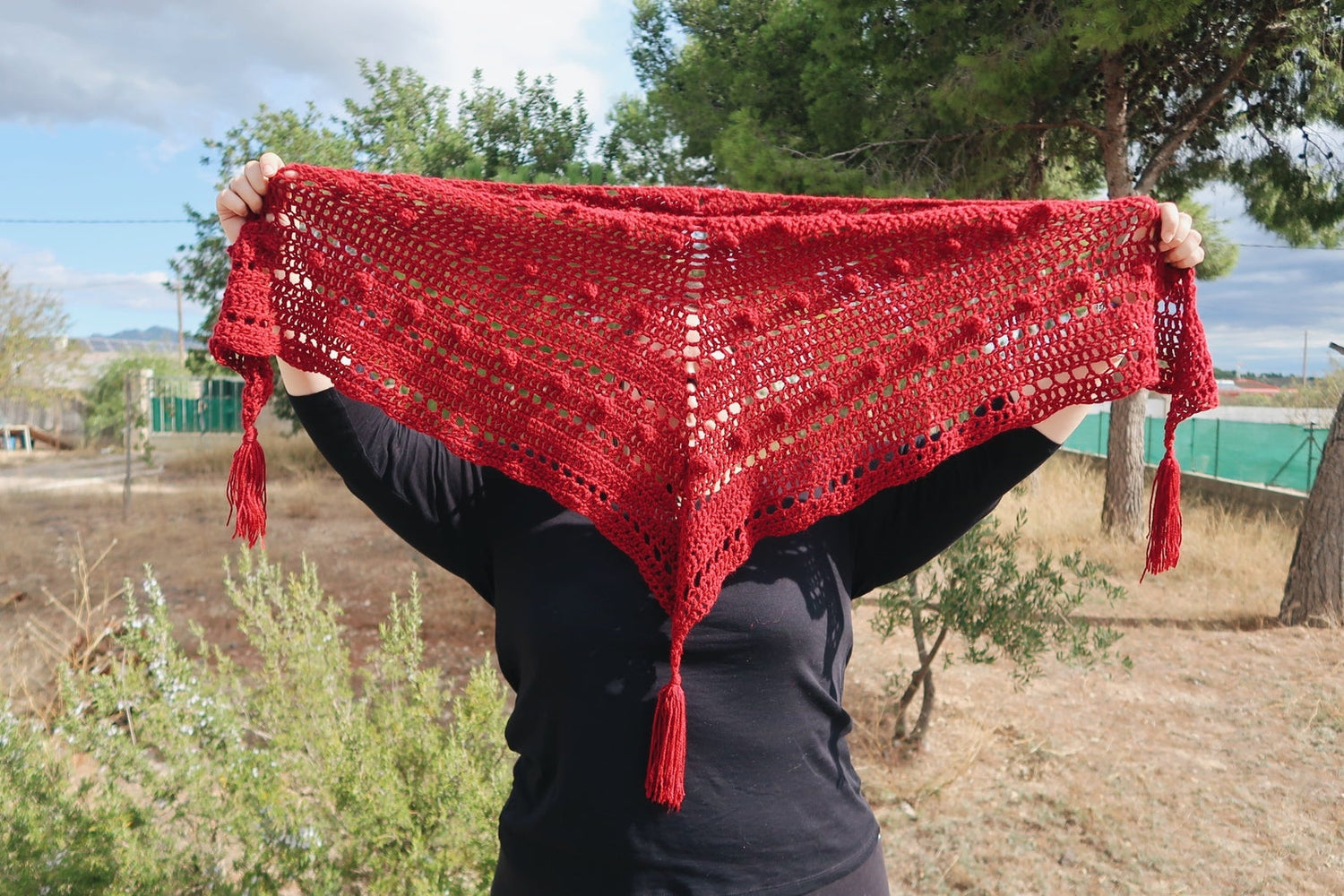 HANDMADE WITCH SHAWL RED CROCHET FOLK