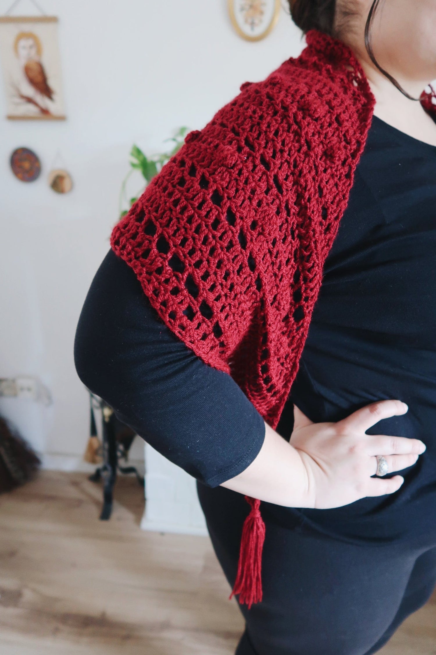 HANDMADE WITCH SHAWL RED CROCHET FOLK