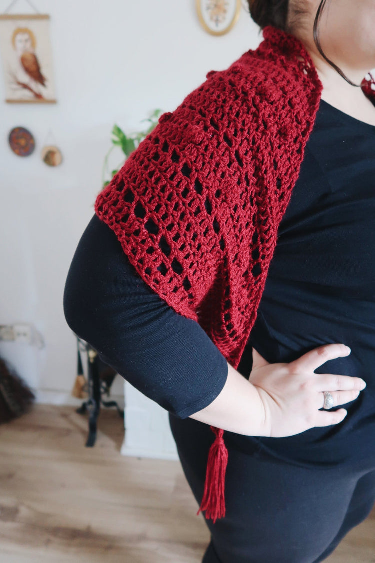 HANDMADE WITCH SHAWL RED CROCHET FOLK