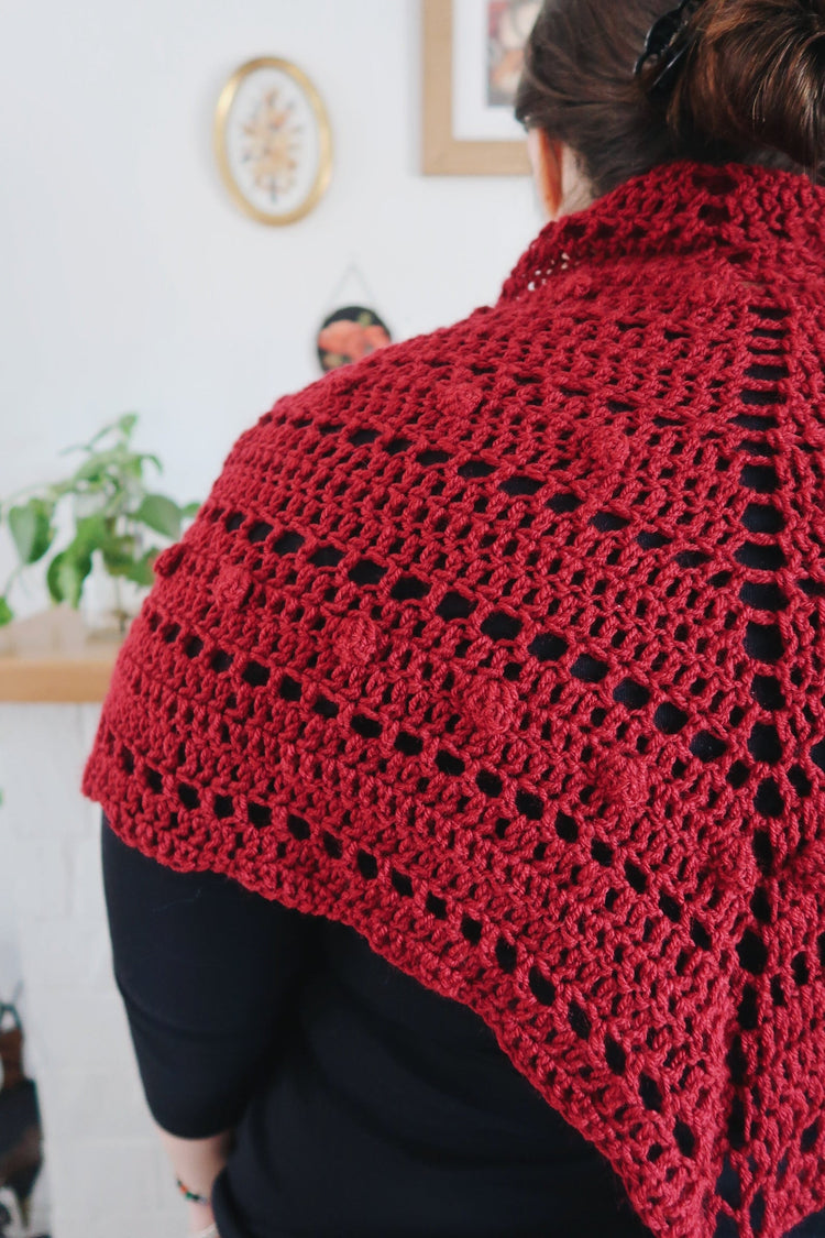HANDMADE WITCH SHAWL RED CROCHET FOLK