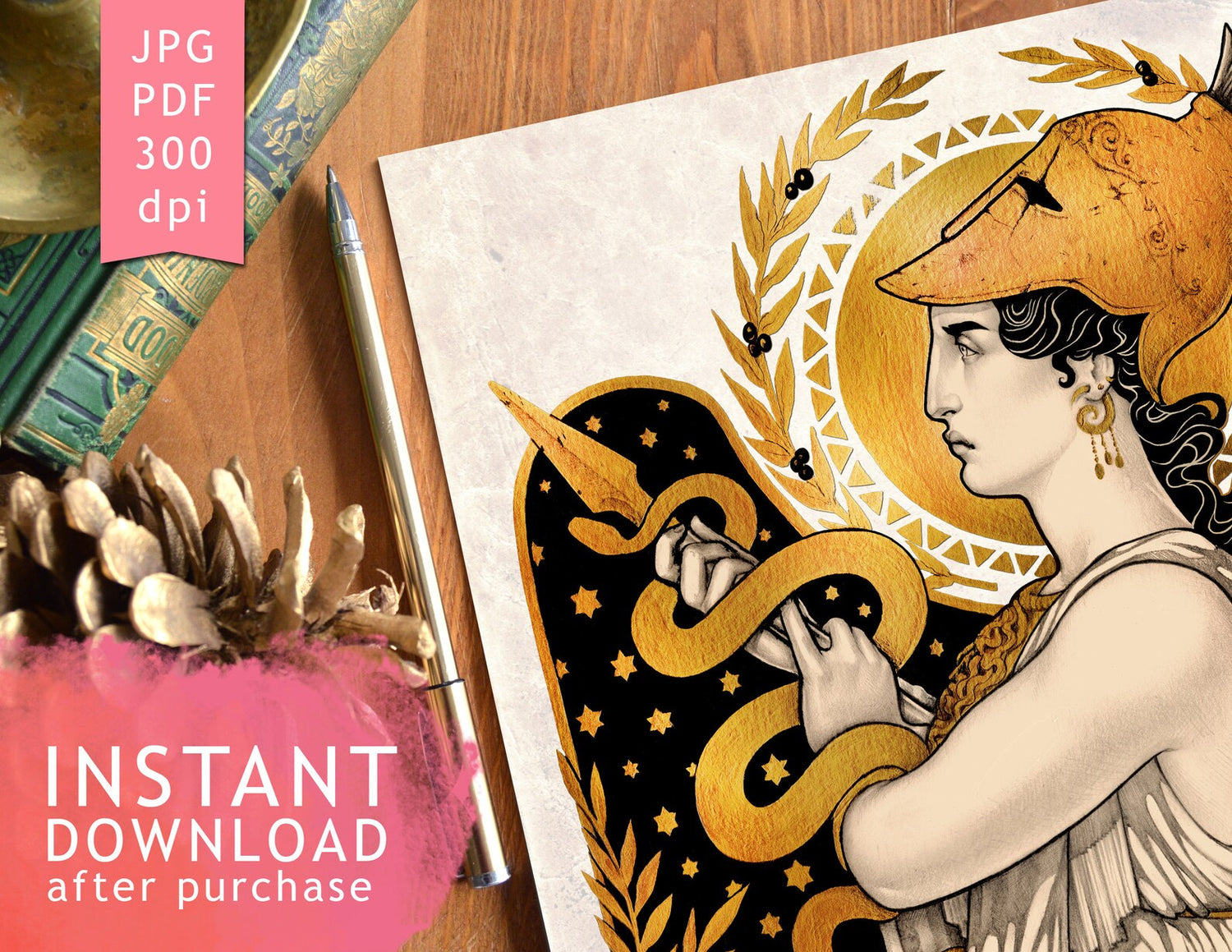DIGITAL PRINTABLE - ATENEA WATERCOLOR FOLK ELEMENTS + BONUS FILES - ORIGINAL BY MEDUSA DOLLMAKER