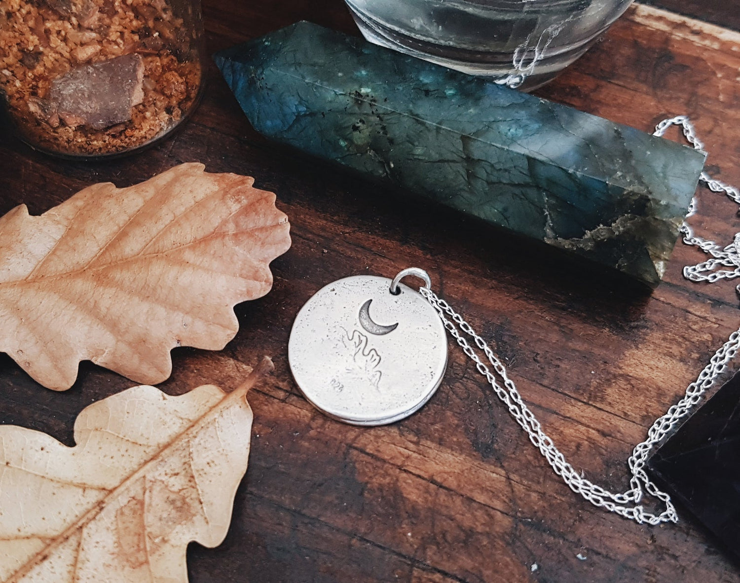 Starry Night Pendant Necklace WITCH TALISMAN MINIMALIST MOON STARS MOUNTAINS