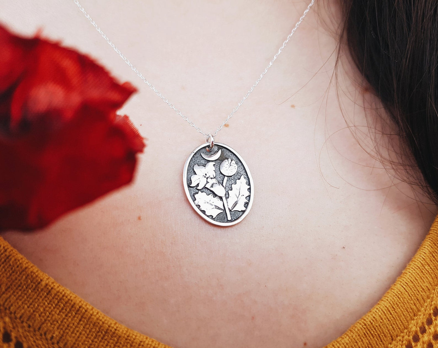 Silver Pendant NecklaceSilver Pendant Necklace datura stramonium witch herb witchcraft pendant sterling silver 925 botanical stuff
