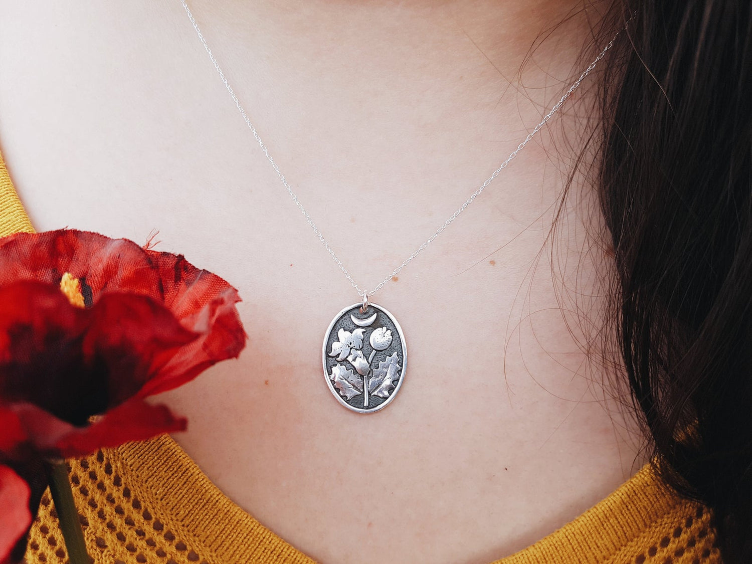 Silver Pendant Necklace Silver Pendant Necklace datura stramonium witch herb witchcraft pendant sterling silver 925 botanical stuff