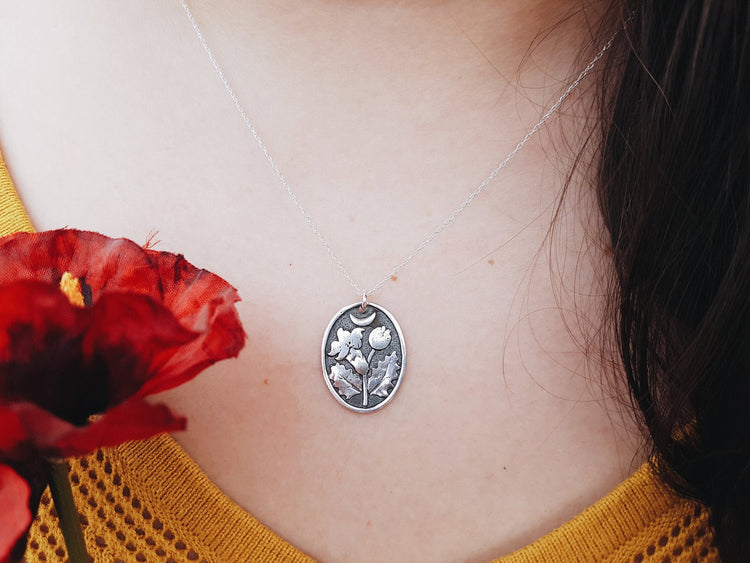Silver Pendant Necklace Silver Pendant Necklace datura stramonium witch herb witchcraft pendant sterling silver 925 botanical stuff