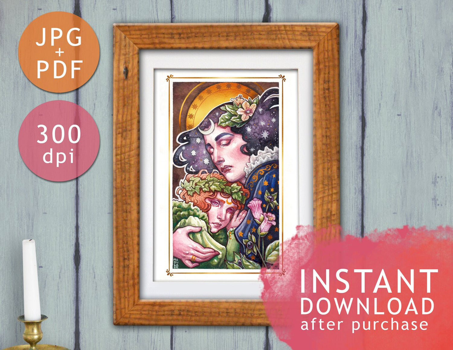 DIGITAL PRINTABLE - NIGHT MOTHER OF WITCHES WATERCOLOR FOLK ELEMENTS + BONUS FILES - ORIGINAL BY MEDUSA DOLLMAKER