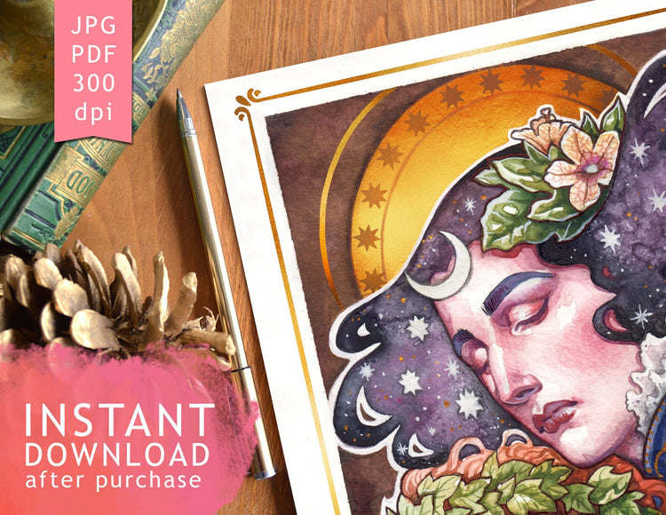 DIGITAL PRINTABLE - NIGHT MOTHER OF WITCHES WATERCOLOR FOLK ELEMENTS + BONUS FILES - ORIGINAL BY MEDUSA DOLLMAKER