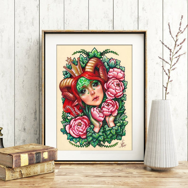 TITANIA STIGMATA ART PRINT FAERIE TALE FOLK TALE ROSES HORNS