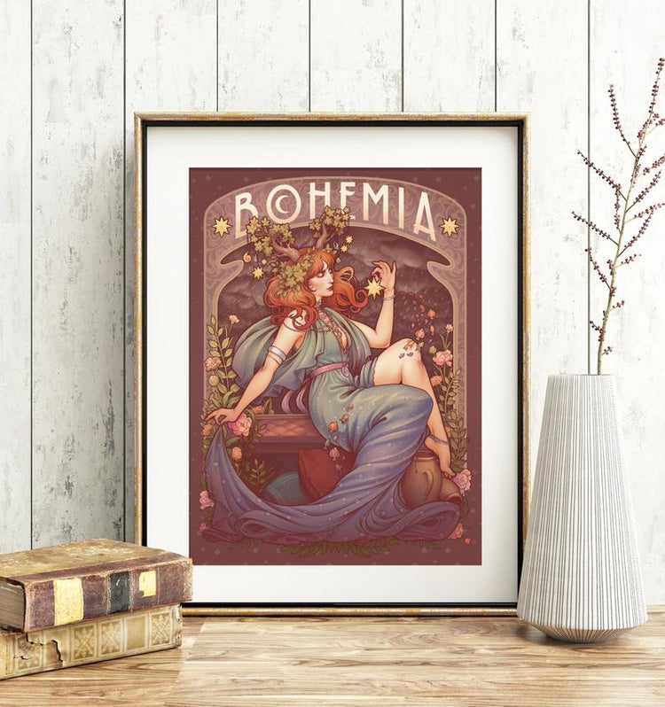 BOHEMIA Printed Framed Art print florence redhair goddess oman flower horns stars