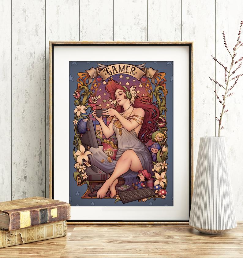 Folk TALES PRINT REDHAIR KEYBOARD NOUVEAU STARS FLOWER PRINT GAMER VIDEOGAMES