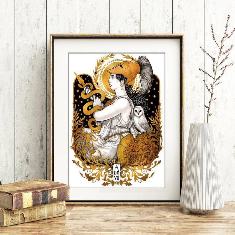 PALLAS ATHENA Printed Framed Art ORGINIAL PRINT MEDUSA DOLLMAKER HELMET OWL ATHENA GREEK