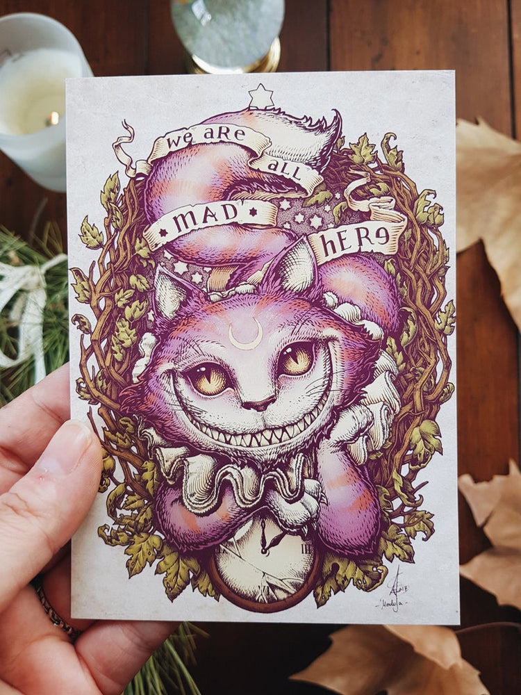 CHESHIRE CAT Digital Printable Art original design purple cat smile alice in wonderland