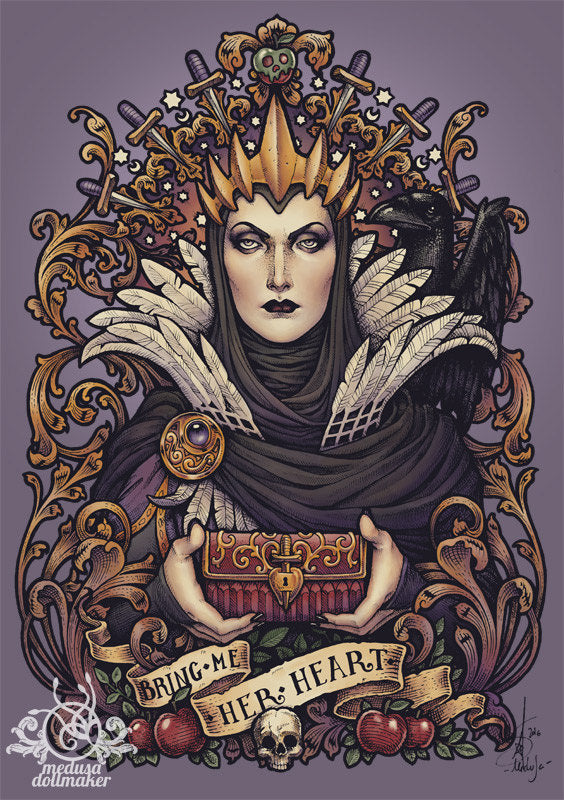EVIL QUEEN PRINT A4 CROWN BOX STARS  ORIGINAL ART BY MEDUSA DOLLMAKER