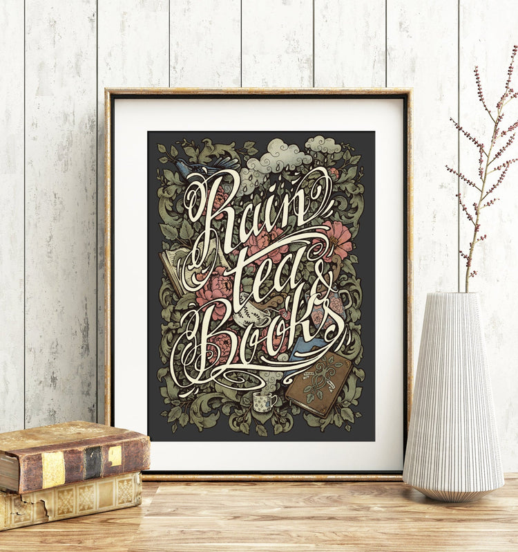 RAIN TEA BOOKS ART PRINT NOUVEAU MEDUSA DOLLMAKER HOME DECOR WINTER FALL