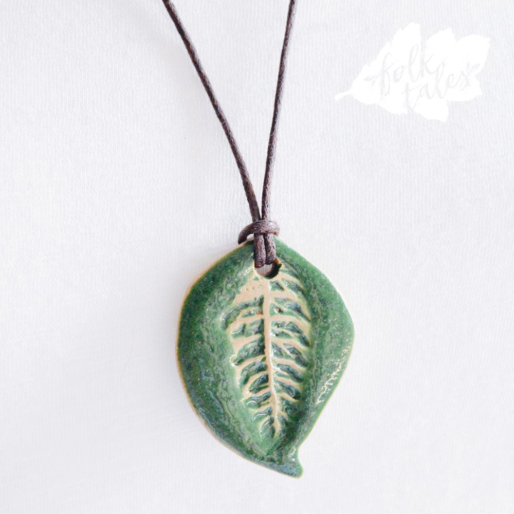 HANDMADE GREEN LEAF WITH COTTON BROWN CORD ARTISAN FOLK