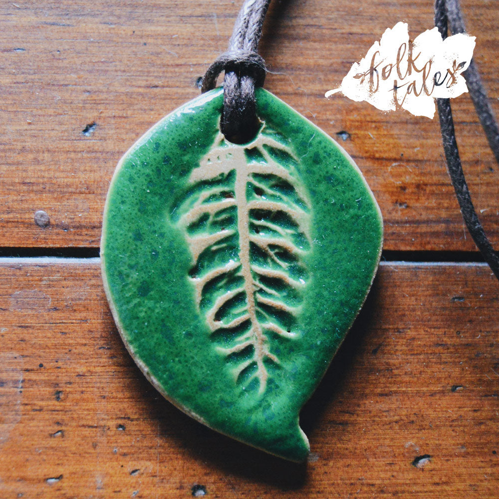 HANDMADE GREEN LEAF WITH COTTON BROWN CORD ARTISAN FOLK