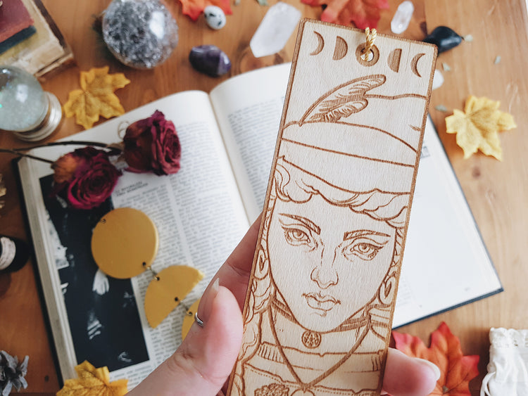 Laser Cut Wooden Bookmarks HERB WITCH REDHAIR MOON