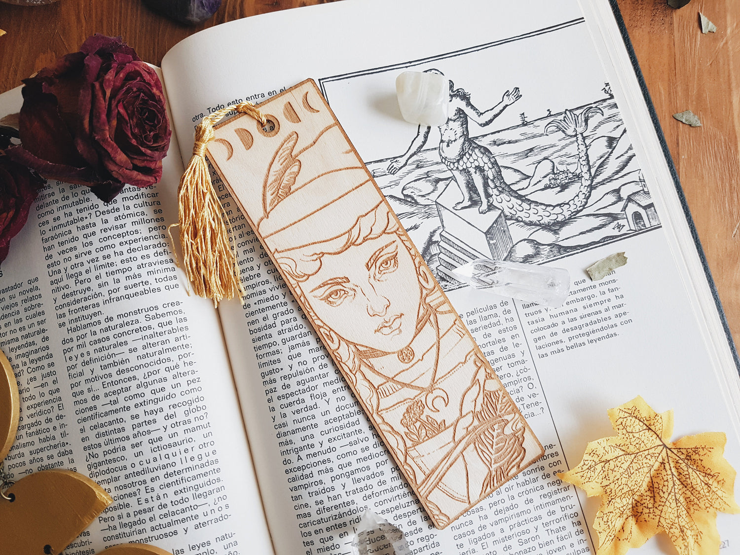 Laser Cut Wooden Bookmarks HERB WITCH REDHAIR MOON