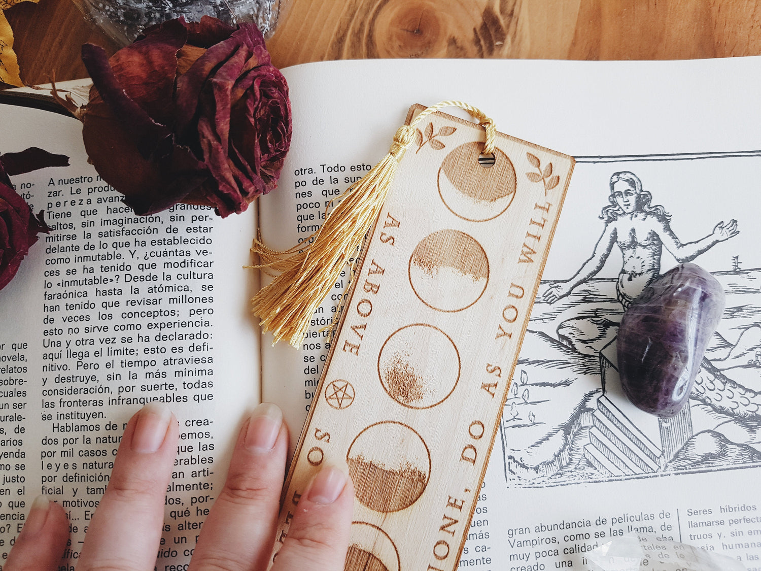 MOON PHASES WOOD BOOKMARK LASER CUT ORIGINAL MEDUSA DOLLMAKER