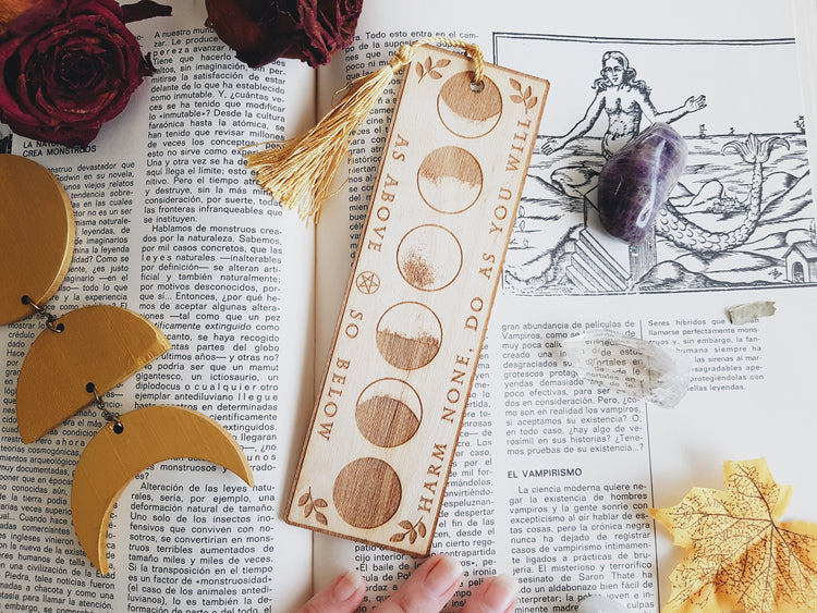 MOON PHASES WOOD BOOKMARK LASER CUT ORIGINAL MEDUSA DOLLMAKER